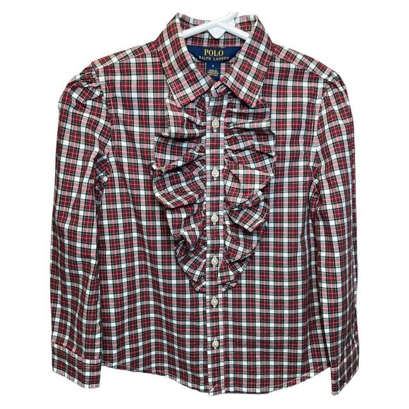 Polo Ralph Lauren Ruffle Plaid Shirt 5 - Picture 3 of 6